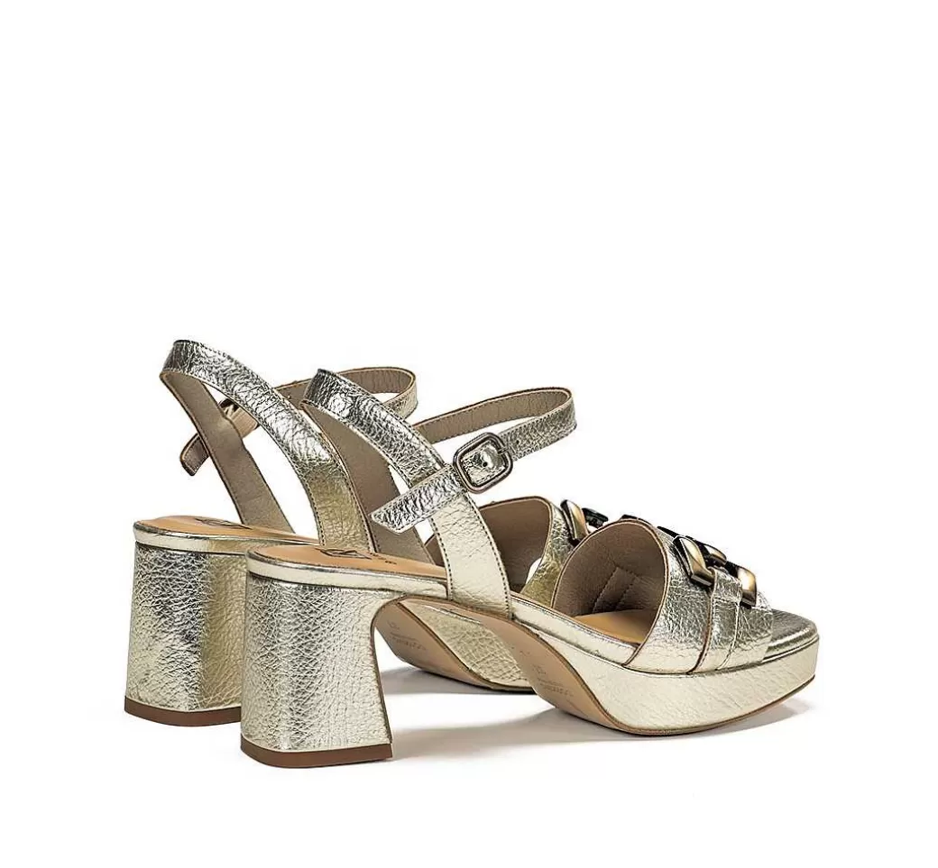 Fluchos Lyra D9253 Sandalia Dorada^Mujer Zapatos De Tacón